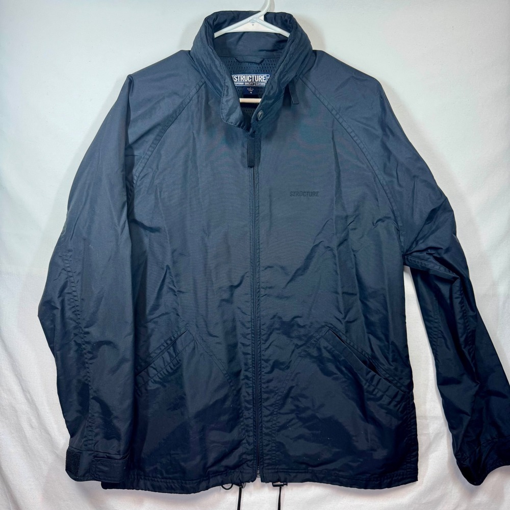VTG Structure Lightweight‎ Jacket Full Zip Windbreaker Casual Navy Size Small